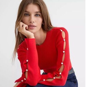 LOFT Vibrant Red Sweater with Button Accents